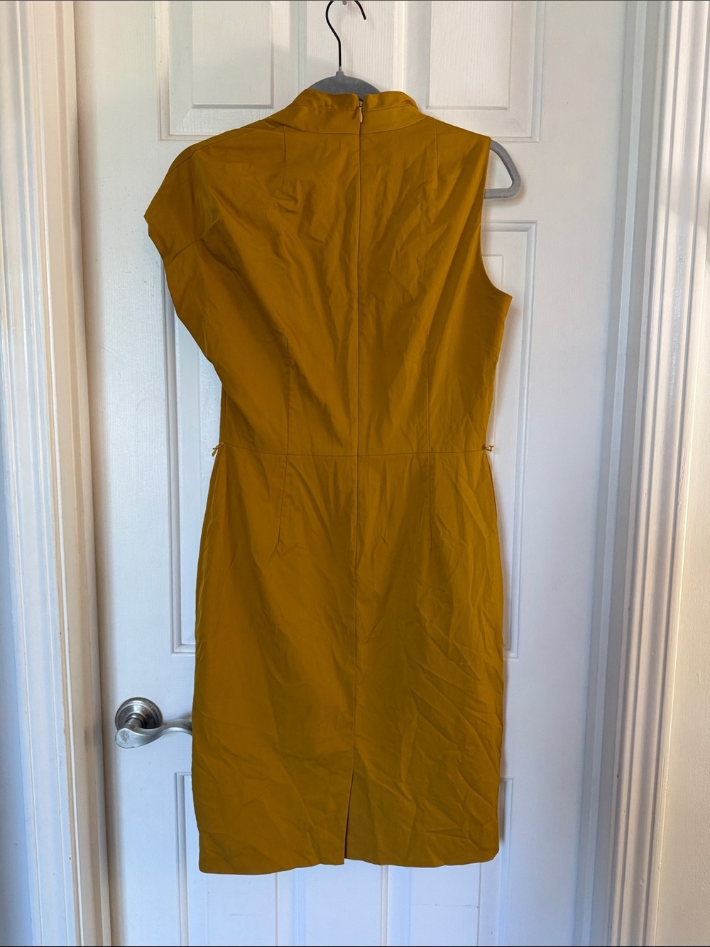 St. John couture Mustard Twist-Neck Sheath Dress size 4 - Picture 3 of 5